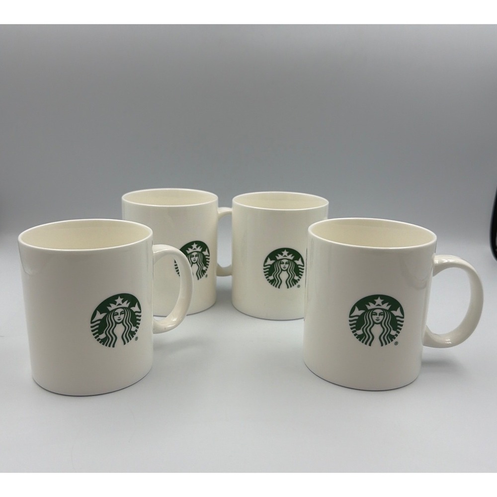 Lot of 4 Starbucks 2015 Classic White Ceramic Siren Coffee Mug 12 oz Gift Set